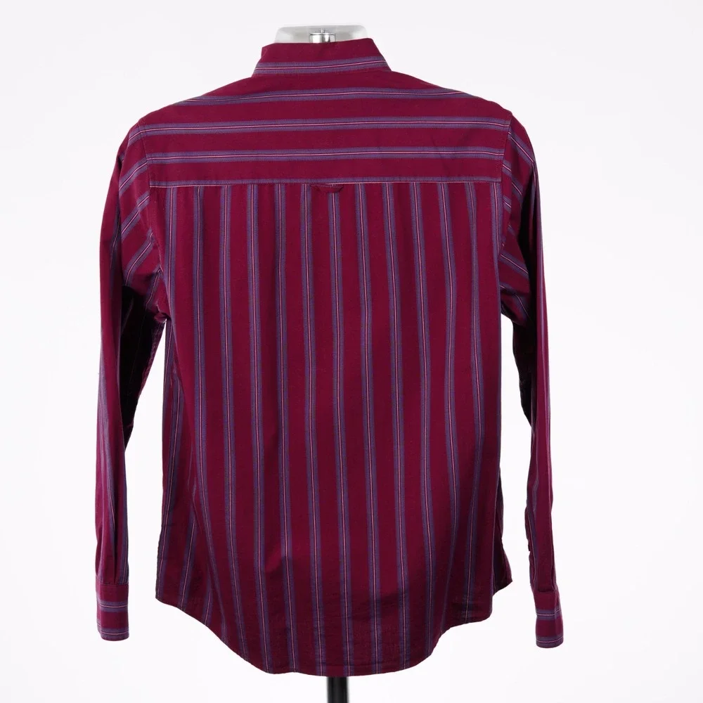 VSTR Premium Mens Medium Red Blue Striped Button Down Cotton Shirt 12B35